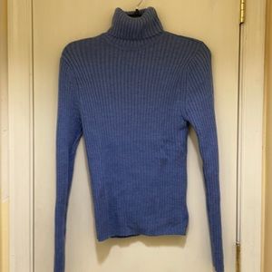 LL Bean light blue ribbed Merino wool turtleneck sweater